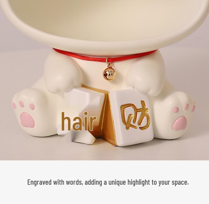 Fortune Cat Luxury Desktop Ornament & Key Holder for New Home/ Living Room Decor Gift