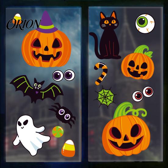 Cling Halloween Decor Cute Static Window Stickers, Pumpkin Ghost Bat Black Cat Glass Decals Decals, No Adhesive Removable Art for Home Storefront
