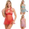 Women Sexy Lingerie Dress Babydoll Halter Underwired Open Back Sleepwear Nightwear with G-string