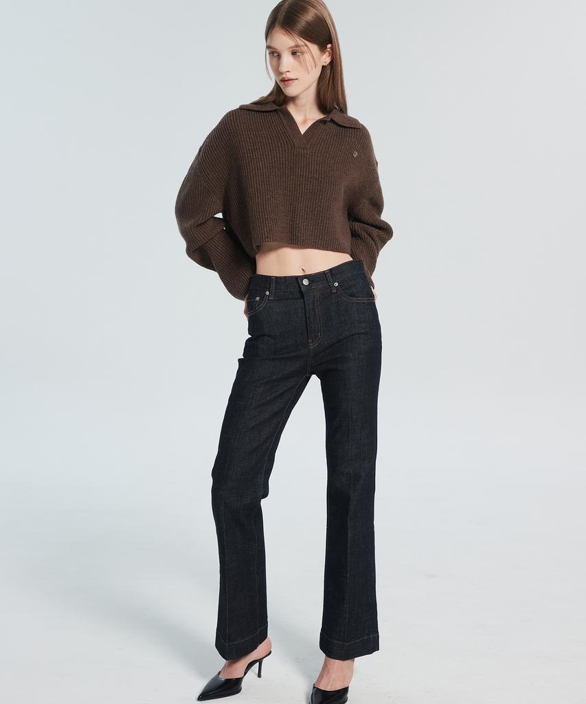 RACLEUR Ra Logo Collar Crop Knit [Brown]