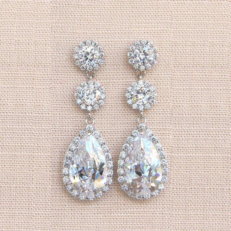 New Luxury Pear Silver Color Korean Earrings For Women Anniversary Gift Jewelry Wholesal E6521