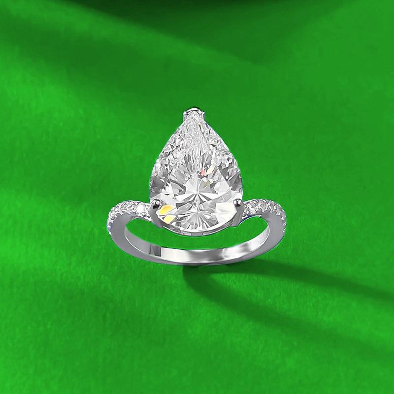 Zhuo Zhi Fan Jewelry S925 Sterling Silver Pear-Shaped 10x14mm White Diamond Ring for Women Fashion, Best Seller.