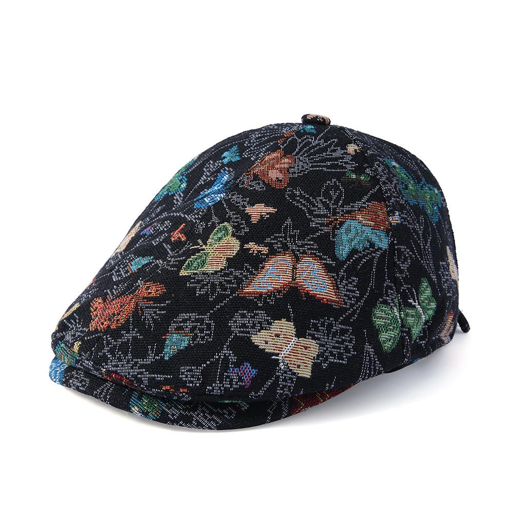 

Мужская шляпа с вышитой бабочкой, женская ретро-берет, кепка художника чёрный