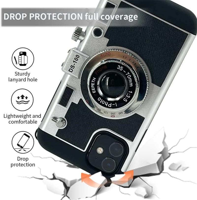 For iPhone 17 Pro Max 16 Pro 14 13 12 15 Pro Max Plus 17Air Phone Case Emily In Paris 3D Retro Camera Cover Sling With Lanyard