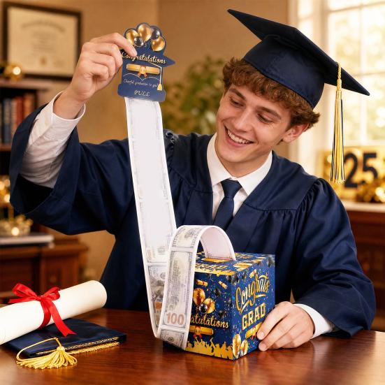 2026 Graduation Money Box for Cash Gift Pull, Congrats Grad Surprise Money Holder with Pull Out Card, Class of 2026 Graduation Gift for Party Supplies
