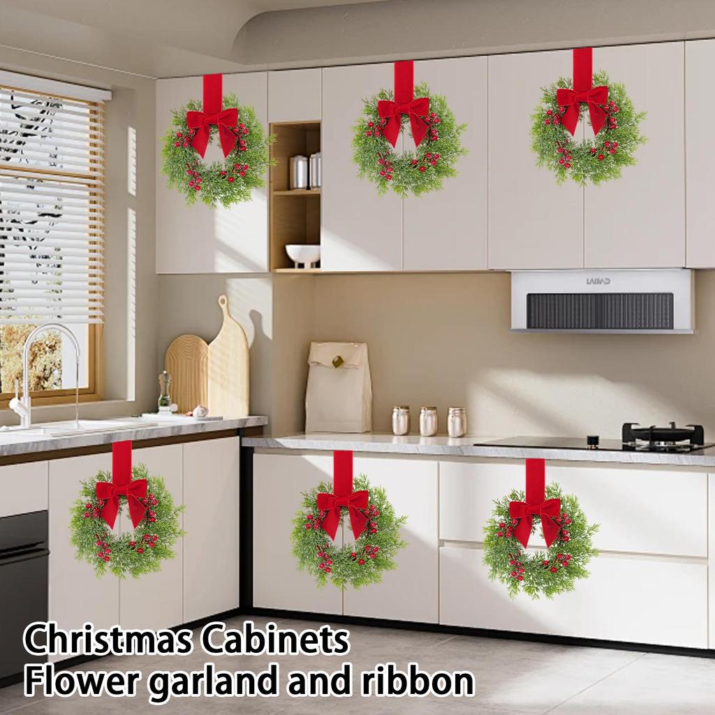 10 Inch 3D Christmas Garland Ribbon for Cabinet Door - Decorative Holiday Wreath Garland for Home Decor
