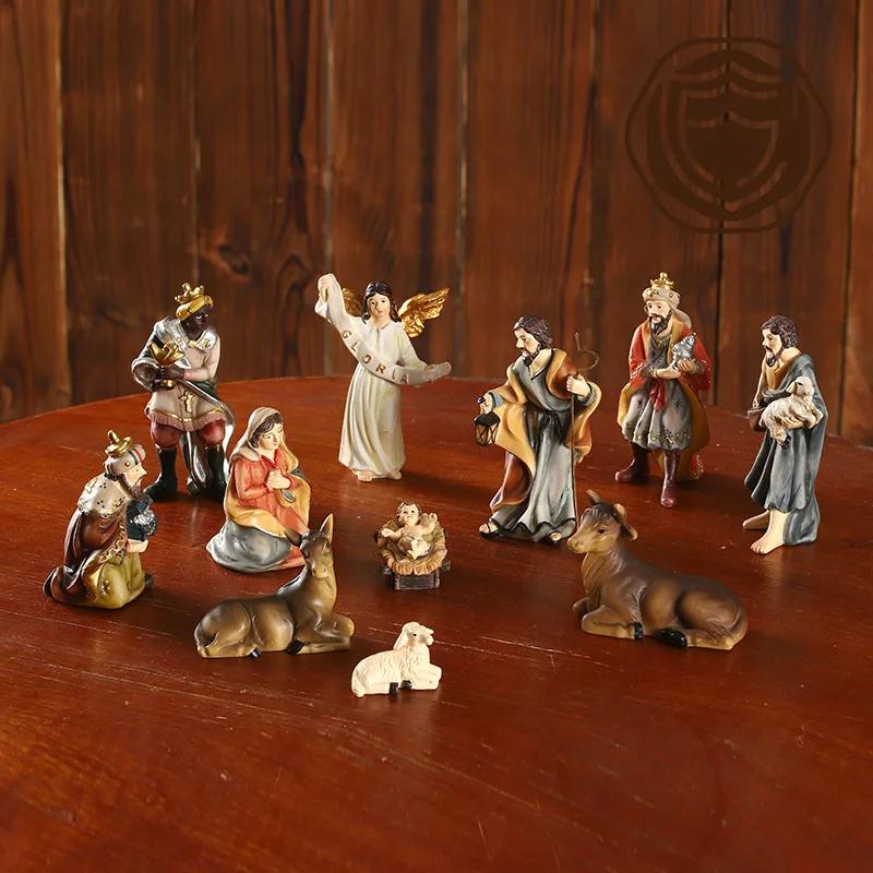 11 Stück/Set 10cm Christi Geburt Jesu Schmuck Geschenke Krippe Bastelarbeiten Harz Weihnachts Krippe Dekoration Katholische Figuren