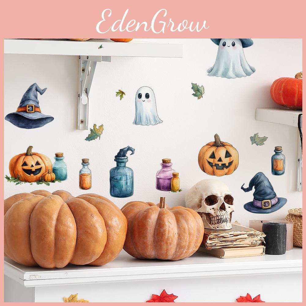 Pumpkin Halloween Cute Ghost And Witch Hat Living Room Home Decor Stickers Wall