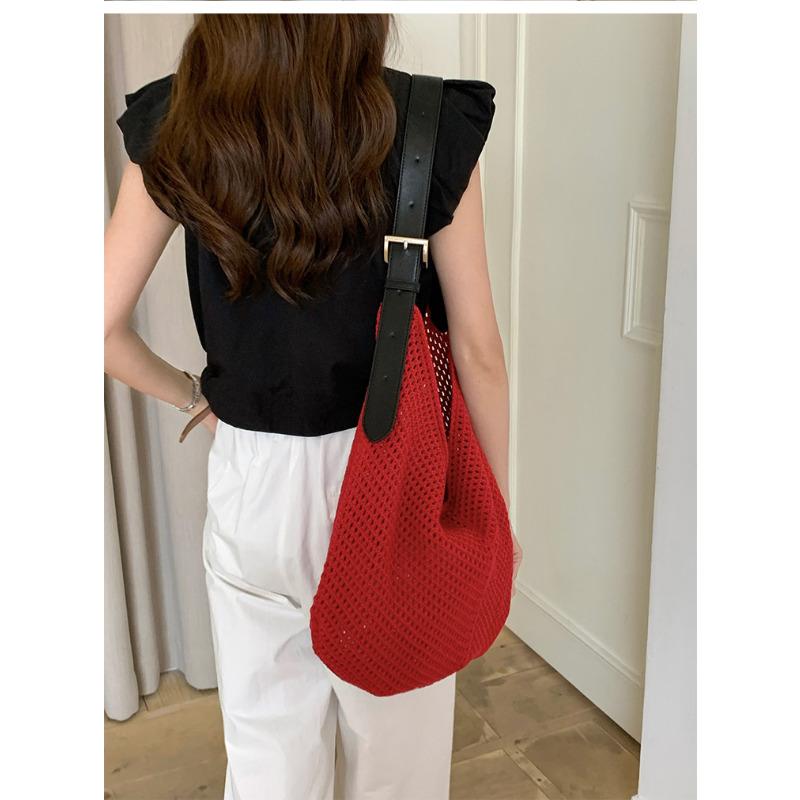 Borsa in Maglia Stile Coreano per Donna Borsa a Spalla Uncinetto Lavorazione a Rete Grande Capacità Borsa da Spiaggia Estiva Borsa a Mano Casual Quotidiana KTB