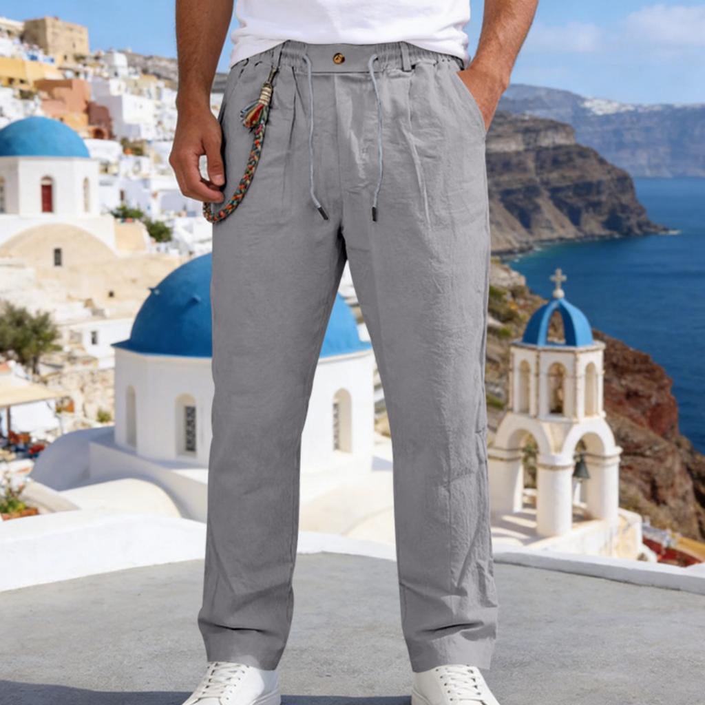 Men's Casual And Fashionable -color Loose Linen Straight-leg Pants