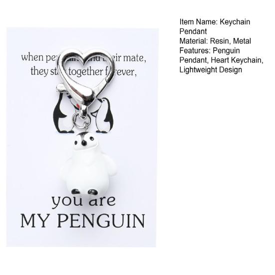 Yousheng Keychain Pendant Penguin Charm Heart Buckle Keychain with Red Heart Decoration Backpack Decorative Keyring