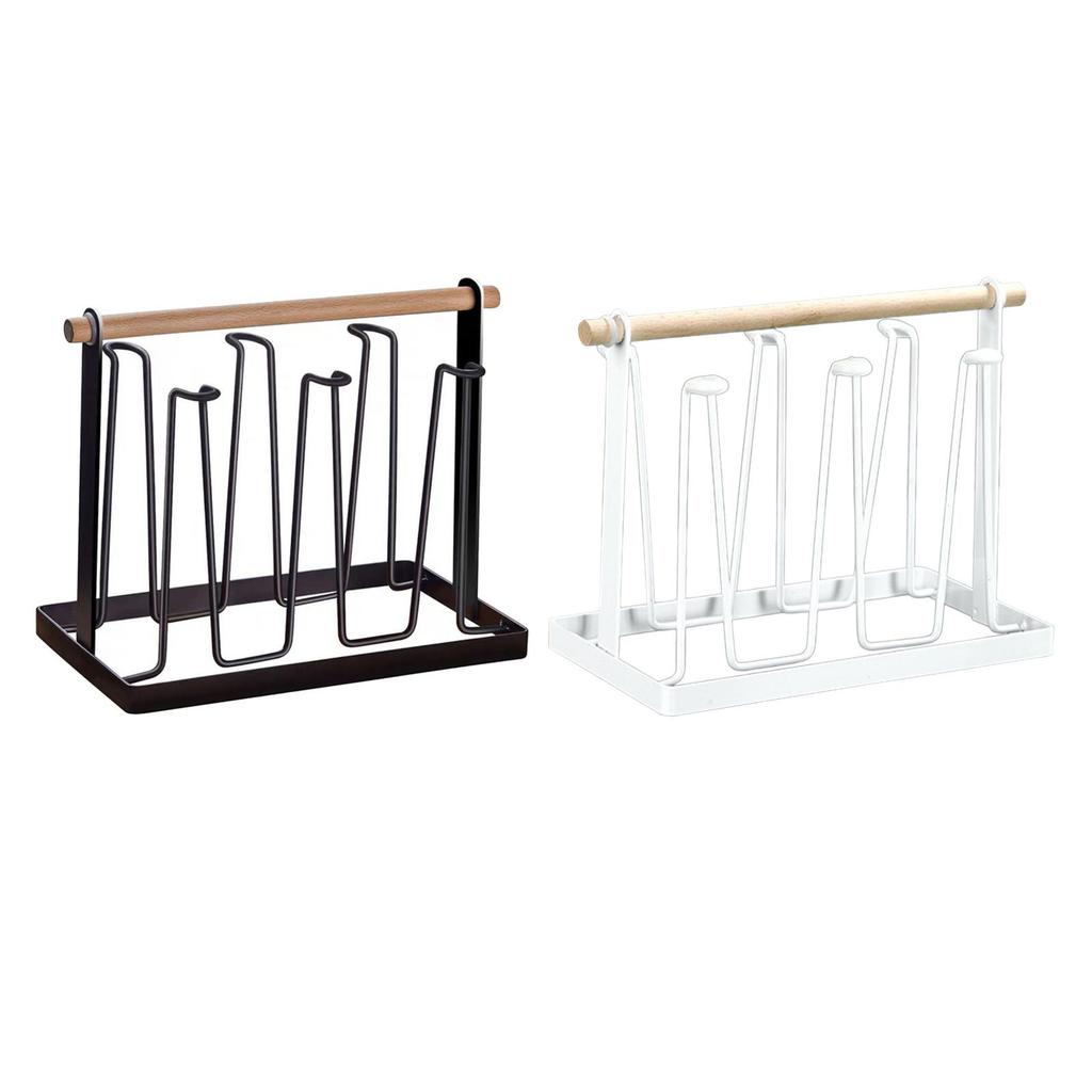 Bottle Rack Glass Cup Holder Stand Tree Drainer with Metal And Wood Construction Quick