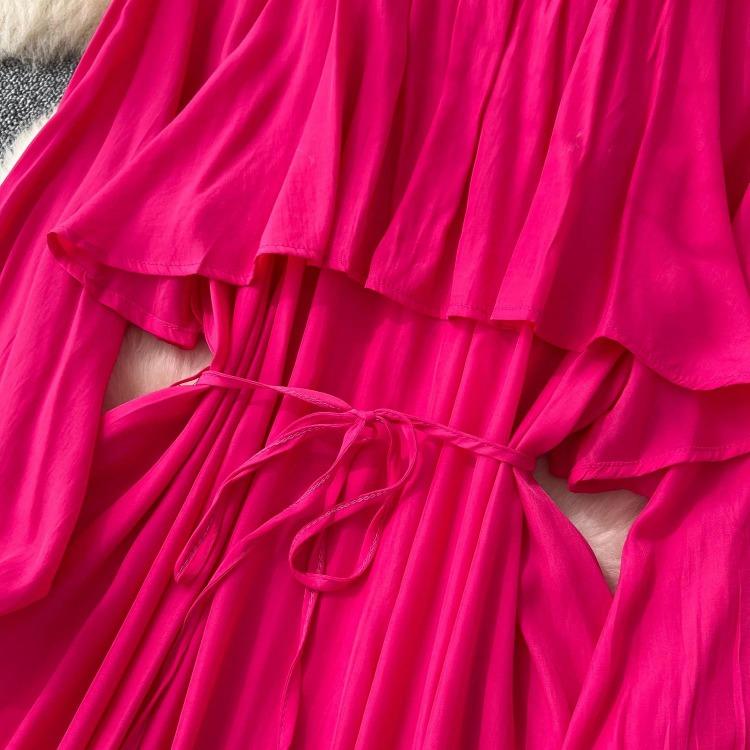 French Vintage Evening Dress Elegant Asymmetrical Ruffle O Neck Long Sleeve Lace Up Spliced Chic High Street Autumn Clothing