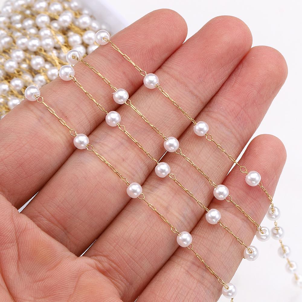 2meters 1meter 4mm Stainless Steel Round ABS Pearl Beads Chains for Necklace Bracelet Jewelry Making DIY Findings Supplies