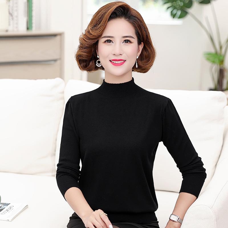 Autumn Winter Half High Collar Solid Casual Sweater Women Simple All-match Knitting Pullovers Lady Bottomed Top