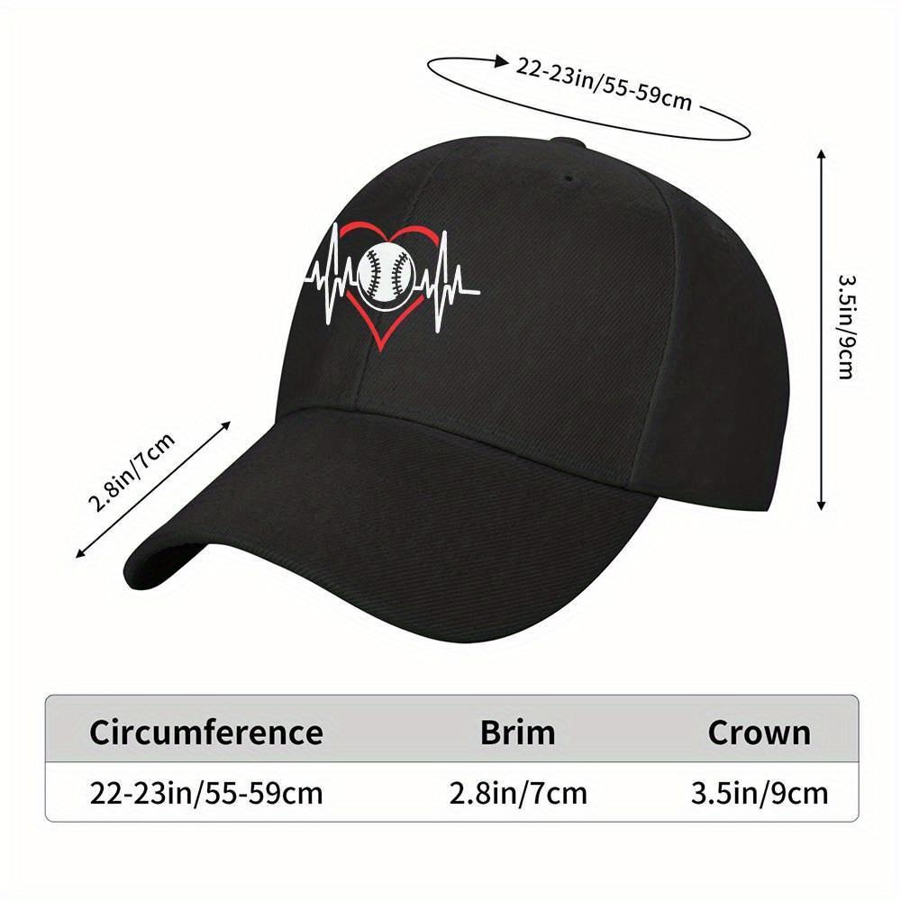Baseball Heartbeat EKG Lifeline Black Baseball Cap Polyester Adjustable Sporty Hat for Adults