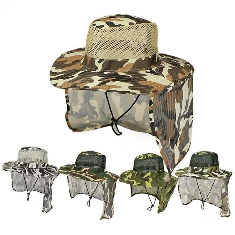 Outdoor Fishing Hat Wide Brim Man Breathable Mesh Fishing Cap Beach Hats Camouflage Sun UV Protection Shade Hat Gardering Hat