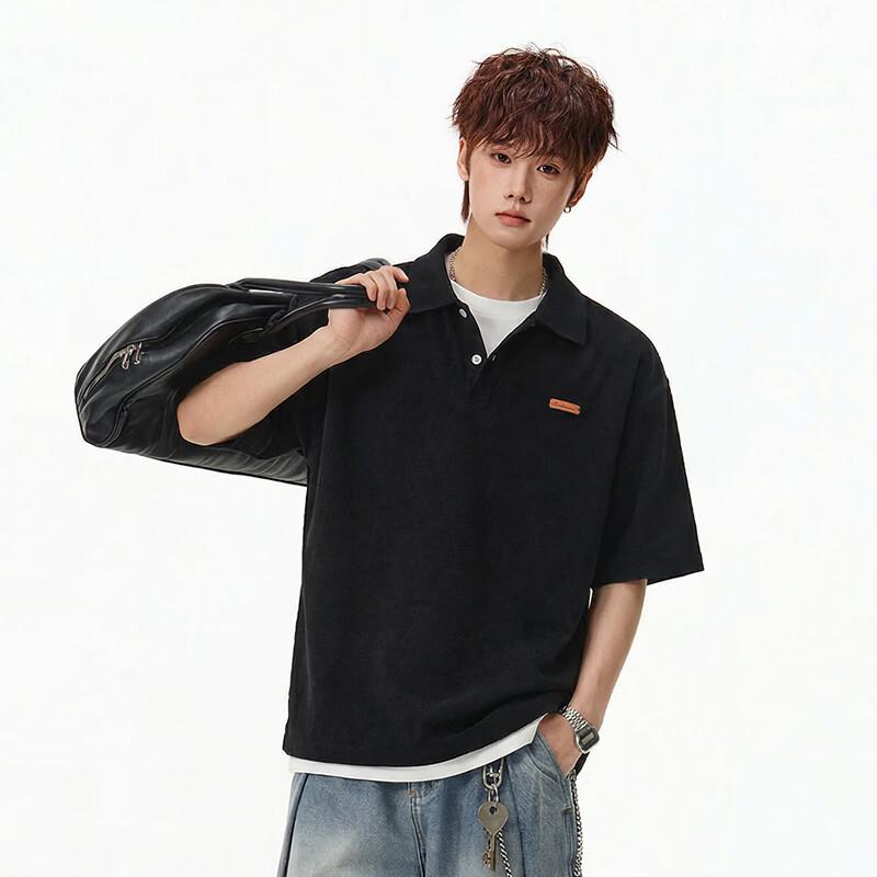 MEDE Men's Japanese Retro Loose Fit Short Sleeve Polo Shirt