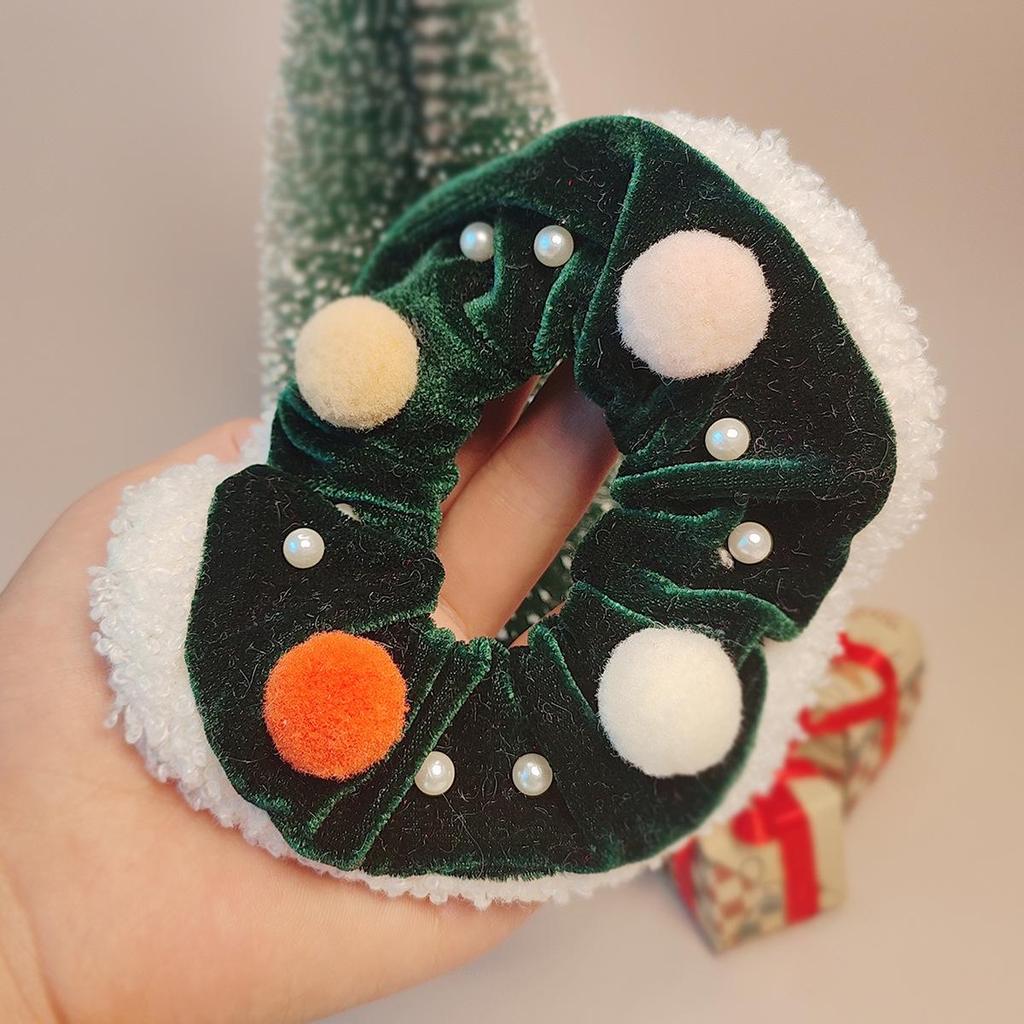 Red Pompon Velvet Hair Tie - Cute and Versatile for High Ponytails and Buns