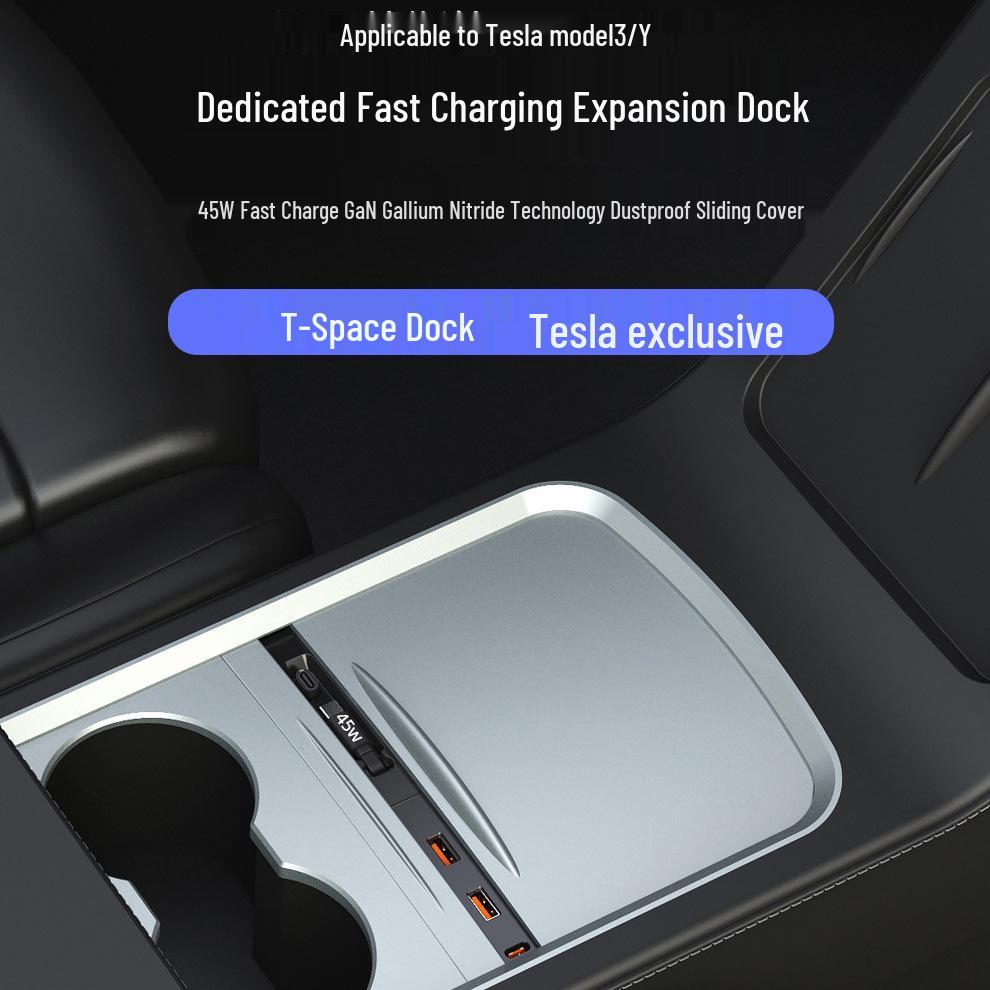 Tesla Model 3/Y Sliding Cover Dustproof Expansion Dock with 45W PD Fast Charging