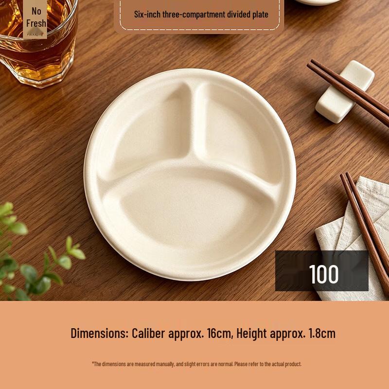 Nuoxian 6-inch 3-Compartment Disposable Pulp Dipping Dishes
