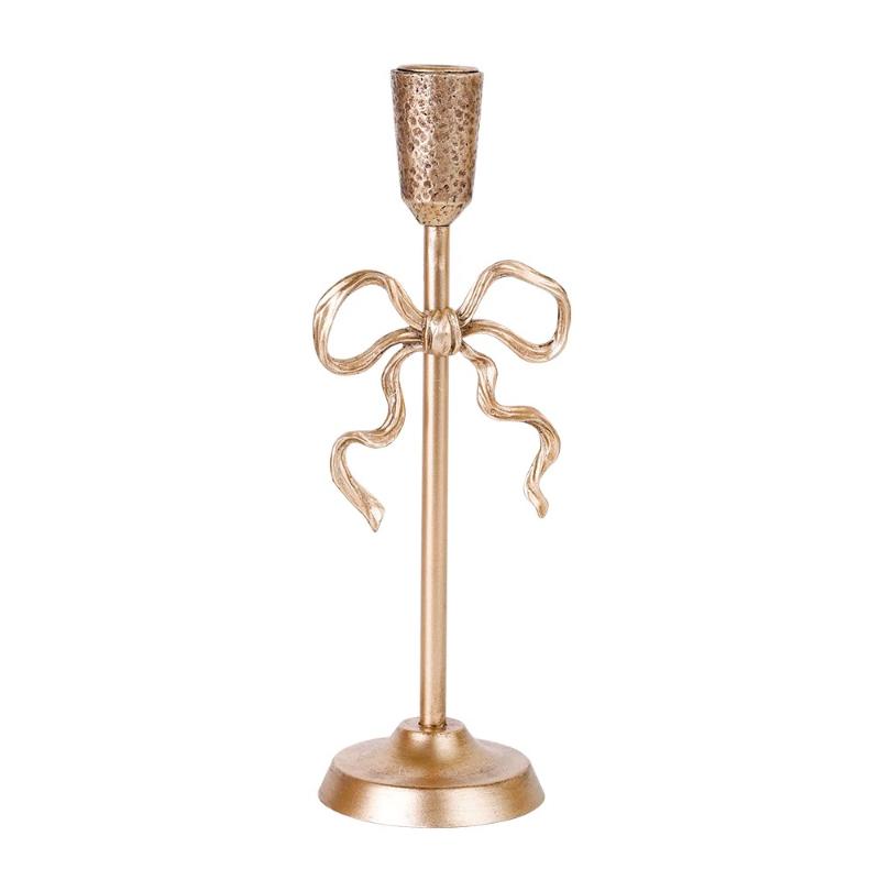 BEPAN 1PC French Style Candle Holder with Bow Knot Golden Luxury Advanced Sense Romantic Photo Props Home Decoration