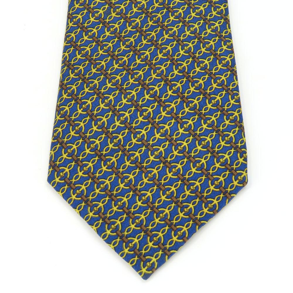 Used HERMES Tie Silk Navy Yellow Business