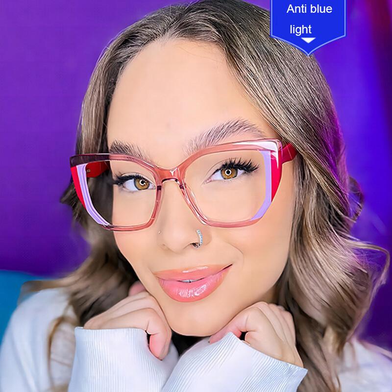 New Fashion Printing Anti-blue Presbyopic Glasses Elderly Spring Leg Oversized Eyeglasses Pink Leopard Polygon Square Glasses +1