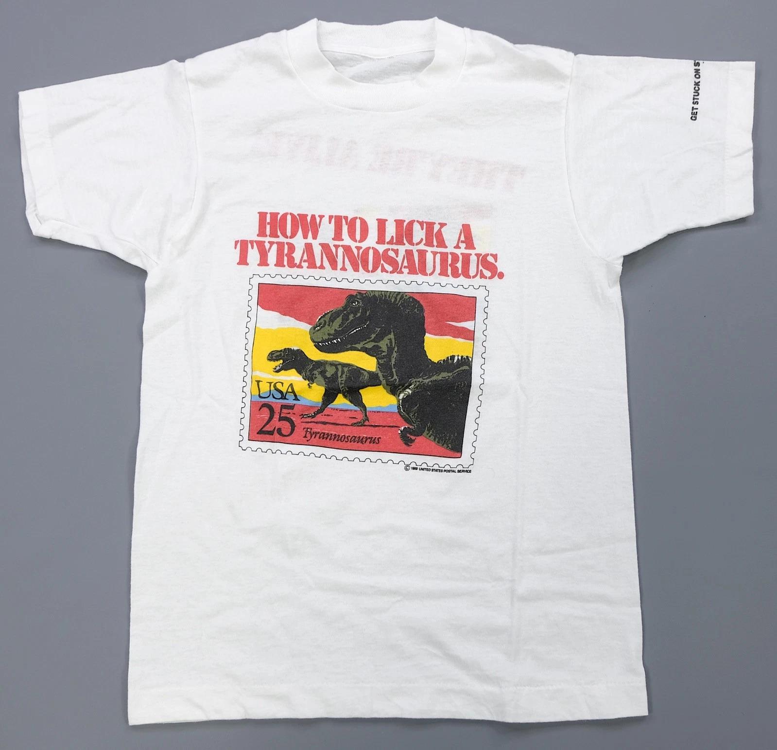 Rare Vintage Tyrannosaurus Rex How To Lick Postage Stamp 1989 T Shirt 80s USPS M