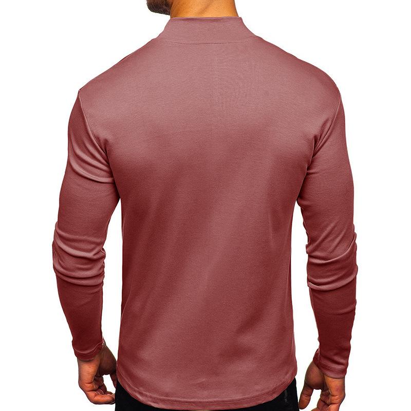 European and American Men's Thick Warm Long-Sleeve Cotton T-Shirt with Half-High Collar