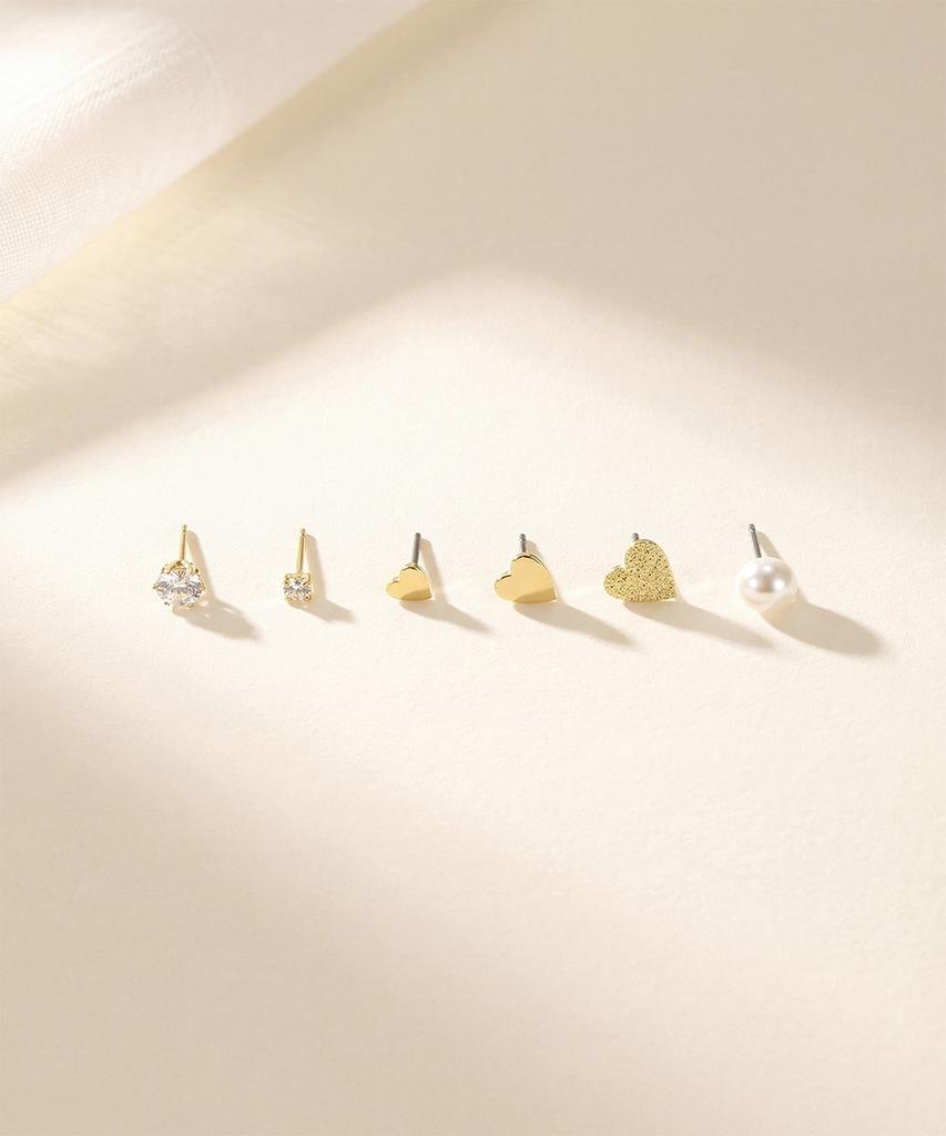 Dieuamour [12Pack] Heart Pearl Layered Earring Set