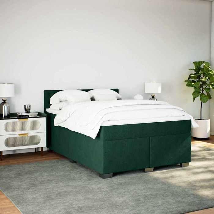 Maison Exclusive - Dark Green Bed Slat Base and Mattress 140x200cm Velvet