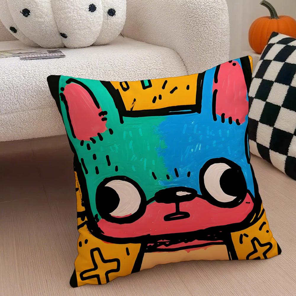 Cute color dogs Cushion Cover Throw Pillow Cover Hidden Button Durable Polyester Chair Cushion