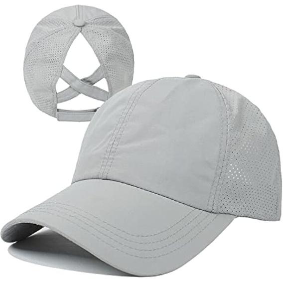 HGGE Womens Criss Cross Ponytail Baseball Cap High Messy Bun Ponycap Trucker Hat Quick Drying Mesh Dad Hat for Outdoor Sports