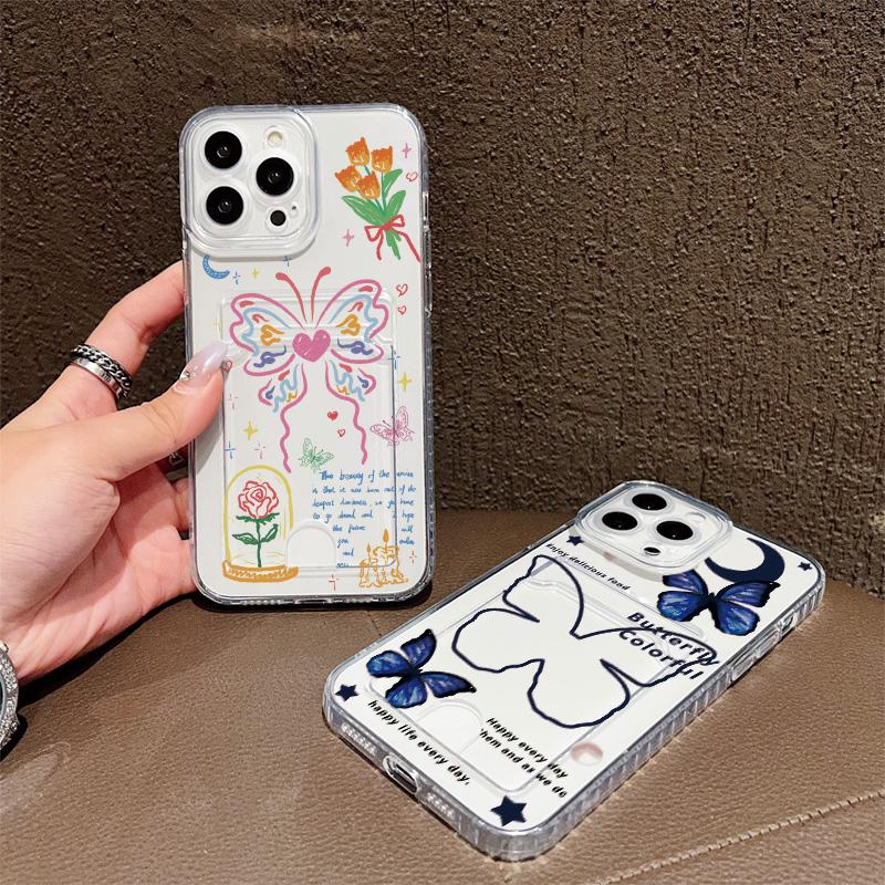 Card Slot Holder Silicone Wallet Pocket Case For Oppo A38 A58 A60 A78 Infinix Note 30 Samsung A06 A16 A36 A56 Redmi Note 13 Cover Clear Phone Bumper