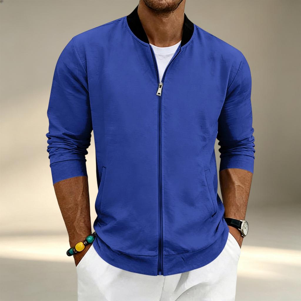 Men's Lightweight Stand Collar Baseball Jacket Long Sleeve Zip Up Sports Coat