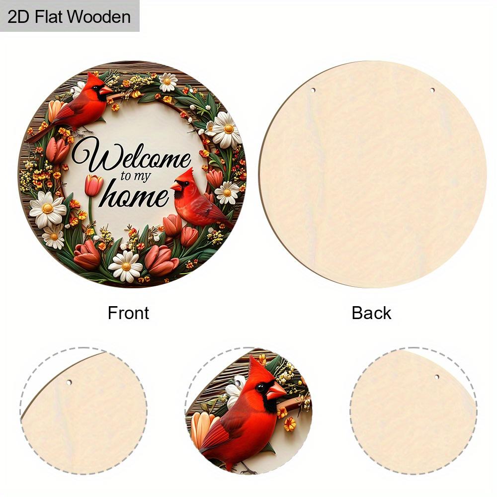 2D Flat Classic Cardinal Wooden Christmas Sign, Charming Decorative Plaque with Wreath Pattern, Ideal for Front Door, Home, Office Decor
