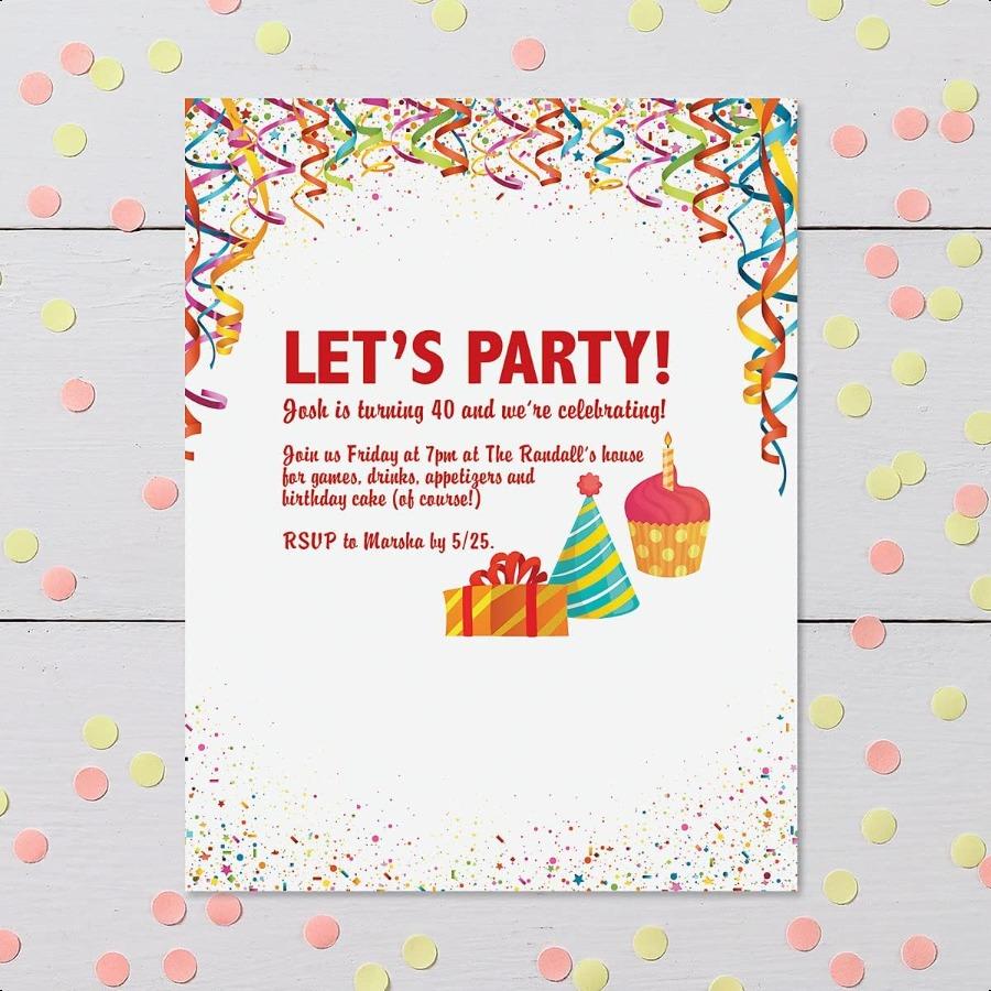 Celebration Confetti Letter Paper Birthday Stationery Papers With Decorative Border Designs Printable Holiday Wedding and Party