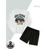 Crew Neck Long Sleeve Sweatshirt and Shorts Men's Polyester 2 Piece Set Soft Lightweight