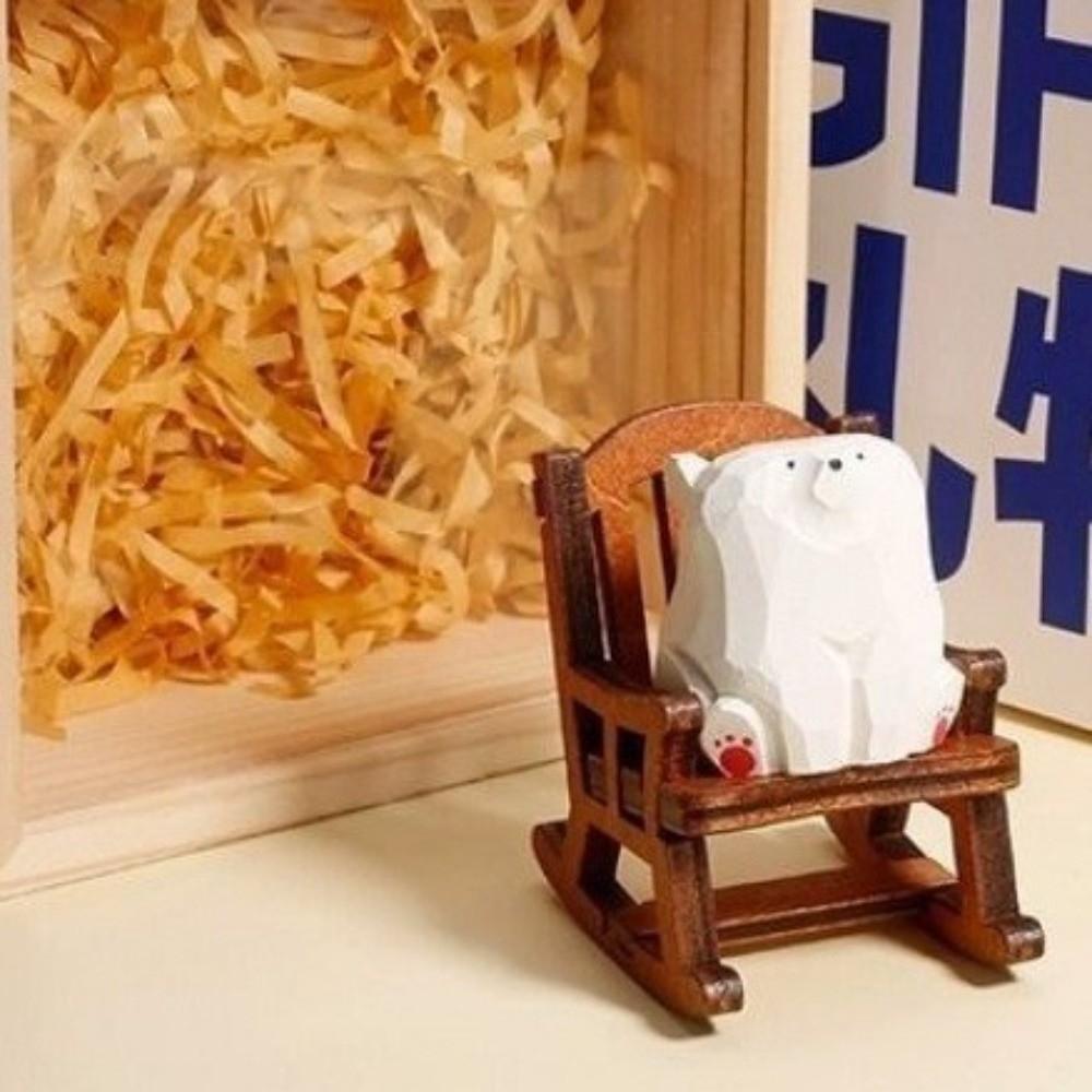 Mini Hand Carved Bear Figurines Solid Wood Polar Bear Crafts Rocking Chair Bear Models  Photo Props