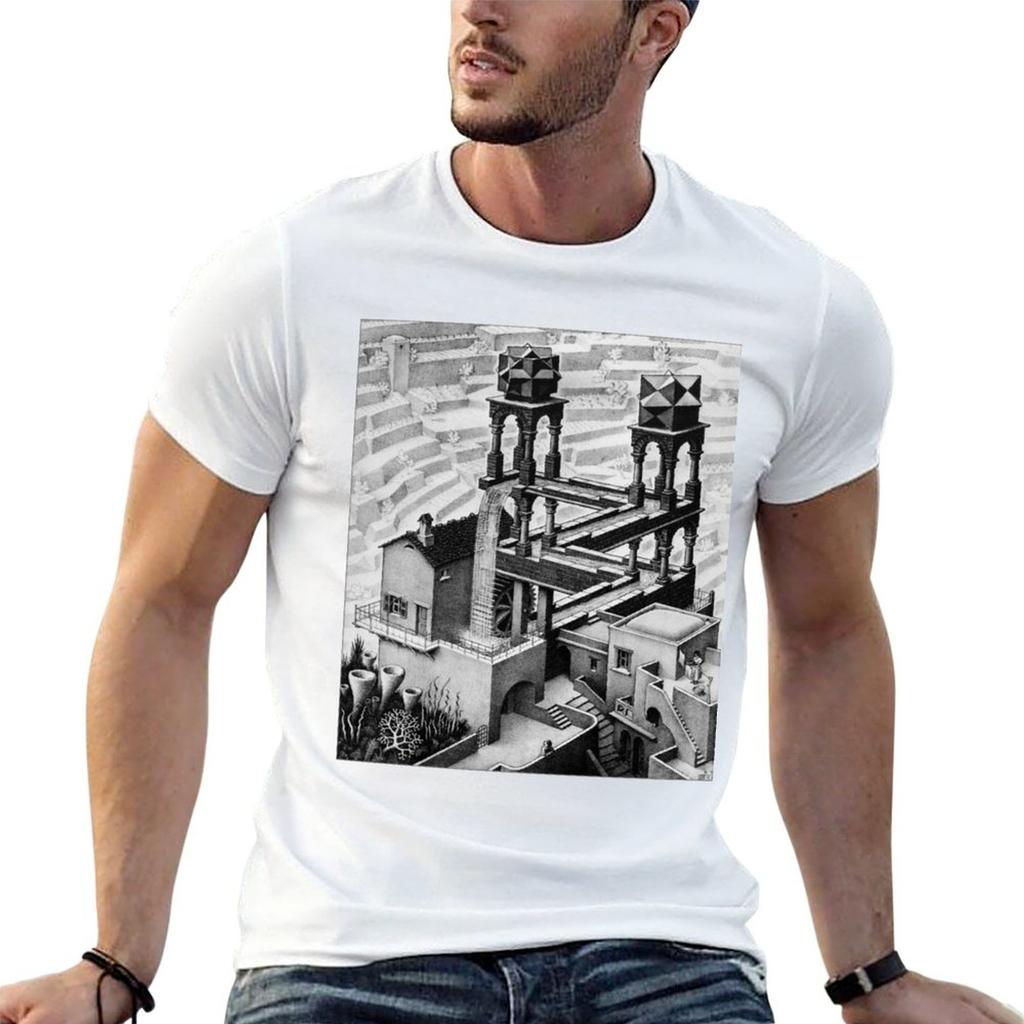 Waterfall by Maurits Cornelis Escher T-Shirt Gym Short Sleeve T-Shirt