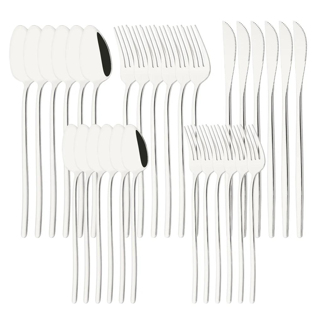 30Pcs/Set Stainless Steel Dinner Mirror Gold Dinnerware Set Knife Dessert Fork Spoon Cutlery Set Kitchen Flatware Silverware Set