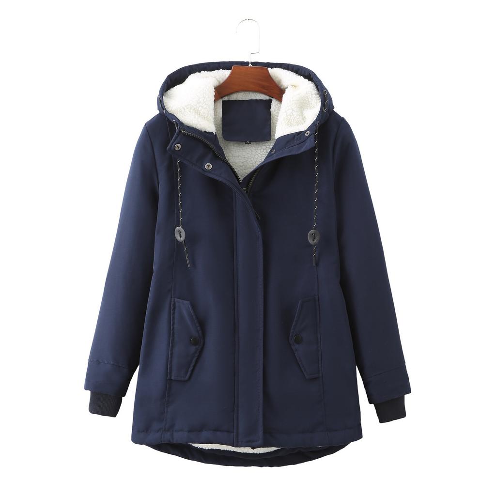 Parka de Mujer con Capucha y Mangas Largas, Forrada de Forro Polar, Cordón Ajustable, Corte Holgado, Abrigo Cálido de Invierno