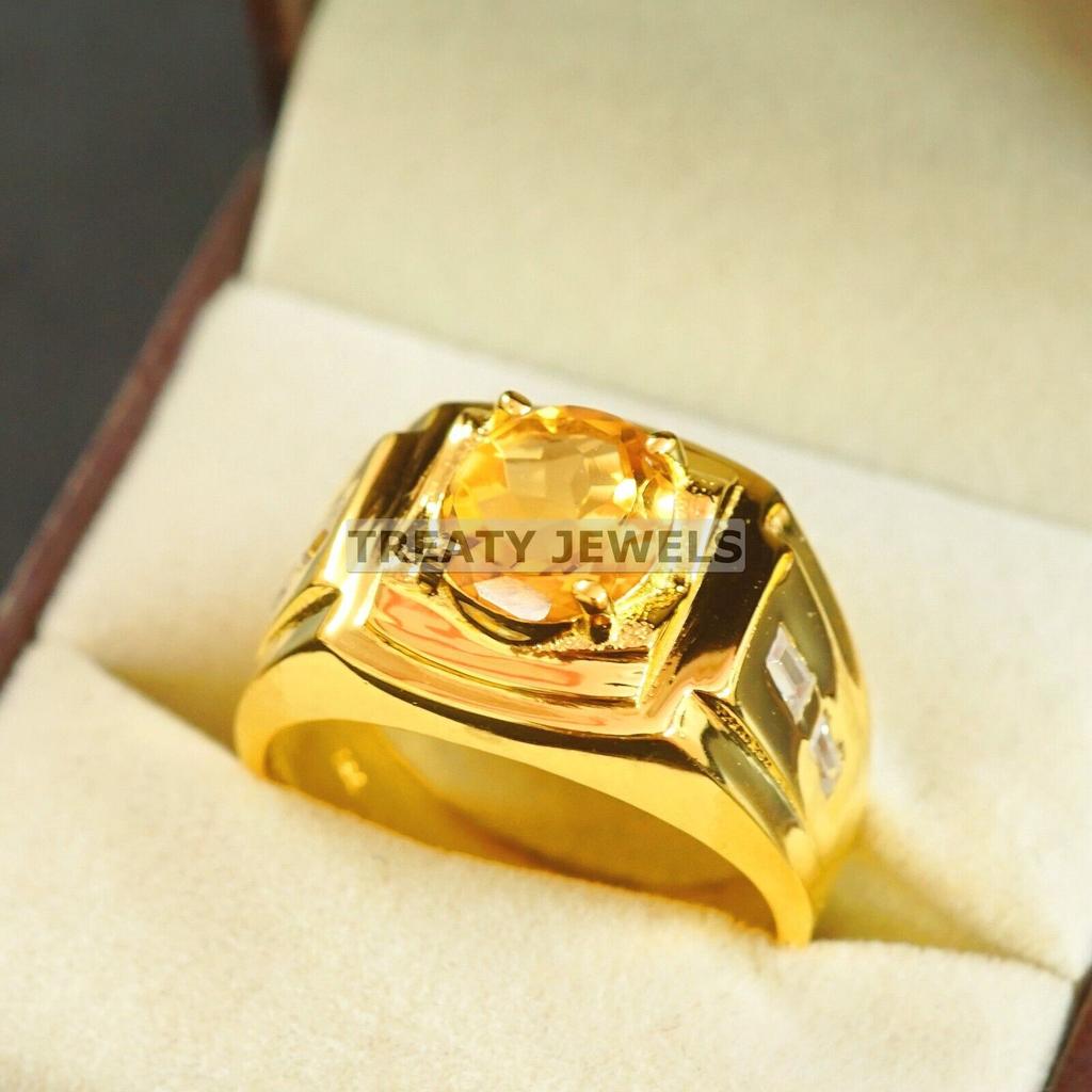 Citrin Oval Schliff Mit 925 Sterling Silber Vergoldeter Ring Für Männer #A939 JL375669185125