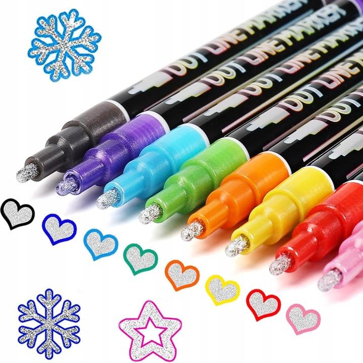 Magic glitter markers with double line effect - set of 8 colors