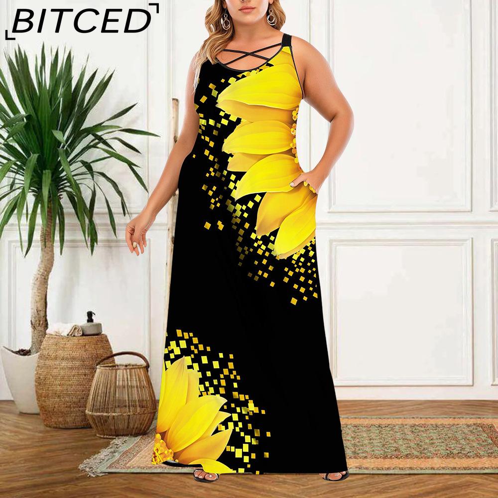 BITCED Women's Fashion Summer Spring Sleeveless U-Neck Casual Dresses