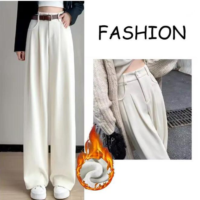 Autumn Winter Lady Snow Warm Pants Girls Classic Fleece High Waist Trousers Women Straight Leg Plush Thermal Casual Pants