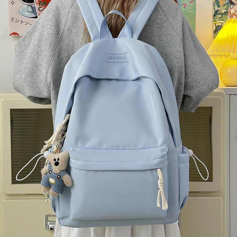 Schoolbag New Japanese Simple Versatile College Student Backpack for Middle and High School Students Large Capacity Solid Color Casual Travel Backpack