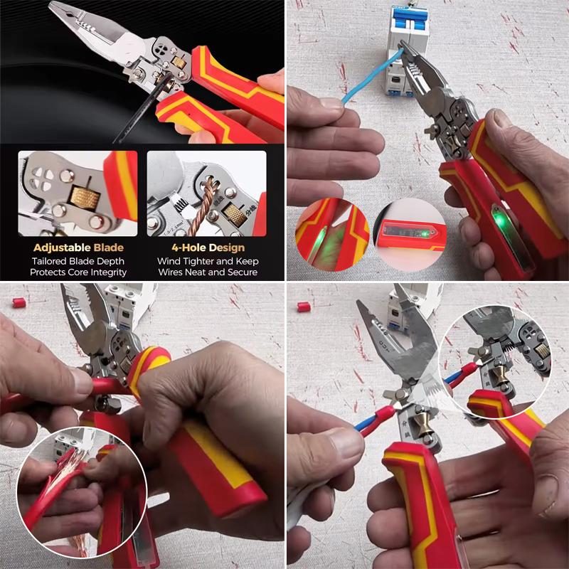 1pc 8 Inch 8 In 1 Multifunctional Wire Stripper Cutting Crimping Plier With Electricity Tester Function Electricians Manual Tool
