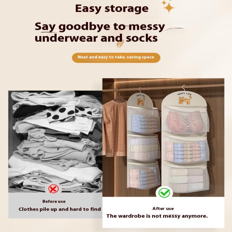 2/3 Layer Large Capacity Storage Mesh Bag Underwear Socks Storage Bag Breathable Wardrobe Organizer With Clothes Hanger